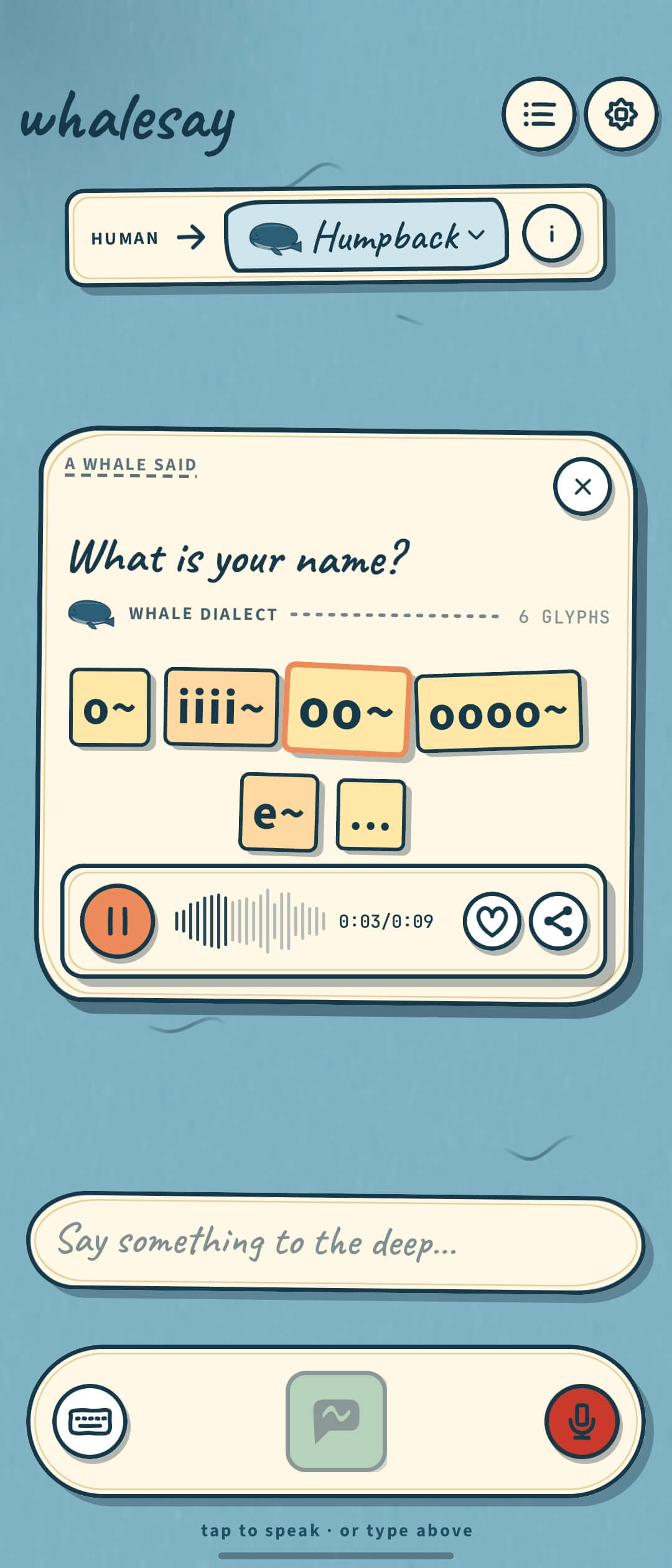 WhaleSay app, mid-translation